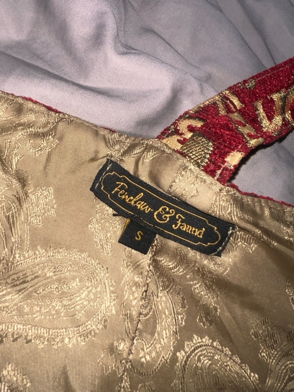 Red and gold fabric material Lace-Up Crop Top with Gold Chain Detail AND skirt - Picture 7 of 12